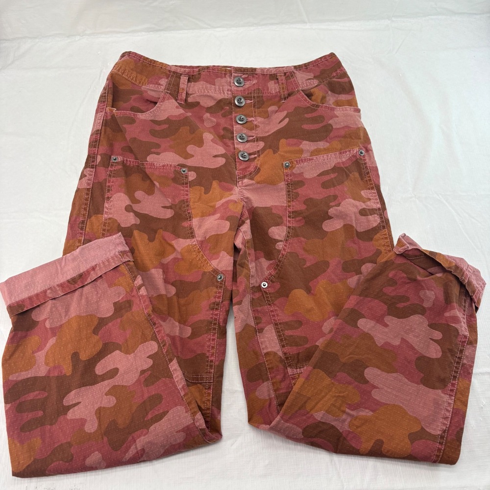 Sundance Pink Orange Camo Ripstop Cargo Pants High Rise Button Fly Size 4